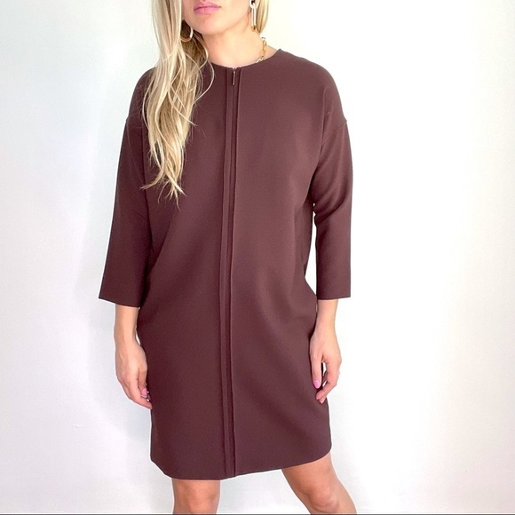 Vince Dresses & Skirts - Vince Brown / Burgundy Long Sleeve Shift Dress XS